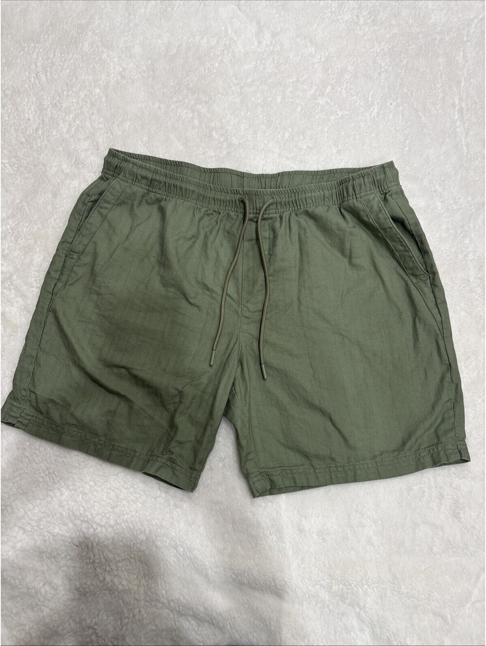Ben Sherman Men's Shorts XL Green Linen Blend Elastic Waist Drawstring Casual